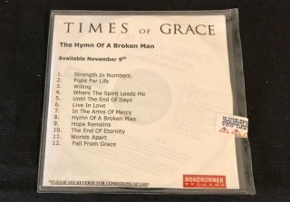 Times Of Grace ‘the Hymn Of A Broken Man’ 2010 Promo Cd—sealed