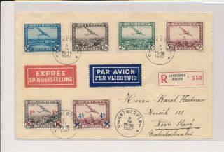 Lm85452 Belgium 1937 Express Registered Airmail Cover