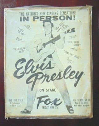 Vintage Elvis Presley 1956 Detroit Concert Fox Poster Metal Sign Collectable