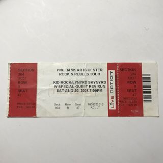 Kid Rock Lynyrd Skynyrd Rev Run Pnc Bank Arts Center Concert Ticket Stub 2008