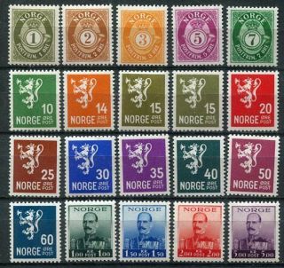 Norway 1937 - 38 Lion And King Haakon Definitive Set Complete Mnh /