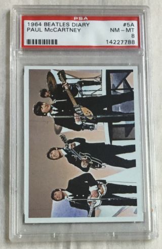 Beatles Diary 5a Psa - 8.  Paul Mccartney Diary Page.  All 4 Beatles.  1964 Topps.
