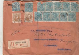 Monaco1930 Registered Cover With Perfin Stamps To England.  Rfno.  C2.