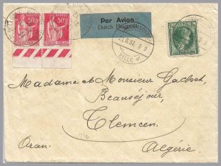 Luxembourg - France 1937 Mixed Franking - Airmail To Algeria Via Marseille Airpt