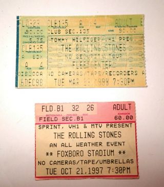 The Rolling Stones Concert Ticket Stubs Vintage 1997 & 1998 Bridges To Babylon