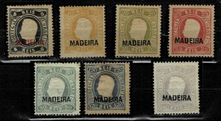 Portugal Madeira D.  Luis Curved Label Perf 12½ 1905 Reprints Group Of 7