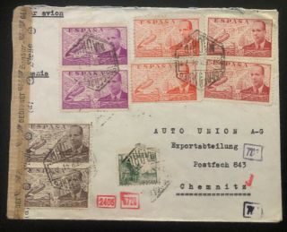 1944 Madrid Spain Censored Airmail Commercial Cover To Chemnitz Germany