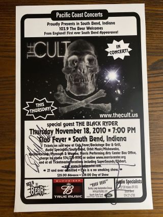 The Cult Autographed Poster 2010 South Bend Indiana Club Fever Concert 17 " X 11 "
