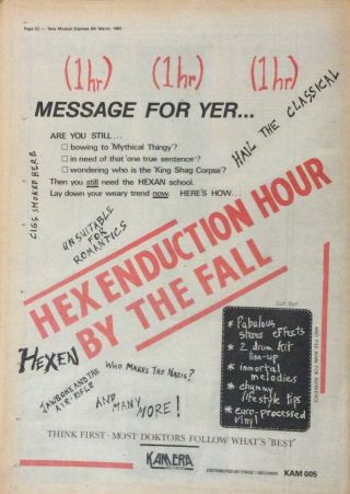 The Fall - Vintage Press Poster Advert - Hex Enduction Hour - 1982