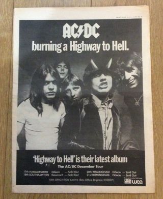 Ac/dc - Vintage Press Poster Advert - Highway To Hell - 1978