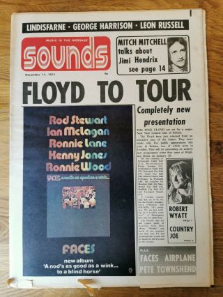 Sounds Music Newspaper December 11th 1971 Pink Floyd To Tour Cover.