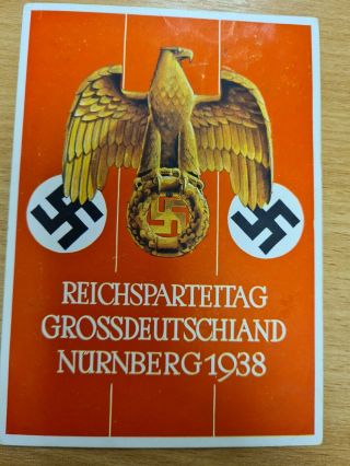 Germany 1938 Reichspartecal Propaganda Card.  F85