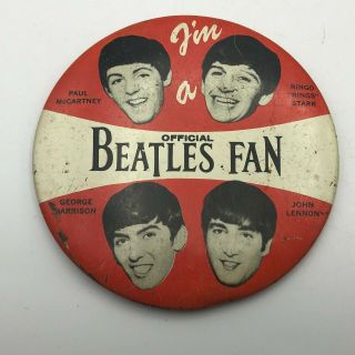1964 Official Beatles Fan 4 " Button Pin Pinback Green Duck Vintage R1