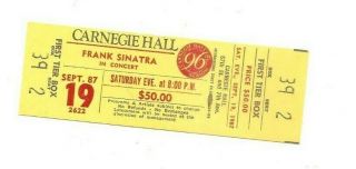 9/19/87 Ticket To Frank Sinatra Concert At Carnegie Hall
