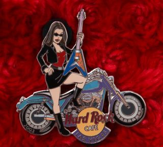 Hard Rock Cafe Pin Las Vegas Biker Girl Motorcycle Chopper Guitar Lapel Hat Logo