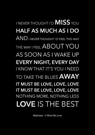Madness - It Must Be Love - Black Song Lyric Art Poster - A4
