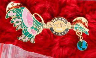 Hard Rock Cafe Pin Osaka Butterfly Dangle Guitar Hat Lapel Logo Brooch Earth Day