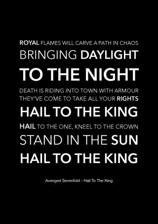 Avenged Sevenfold - Hail To The King - Black Song Lyric Art Poster - A4 Size