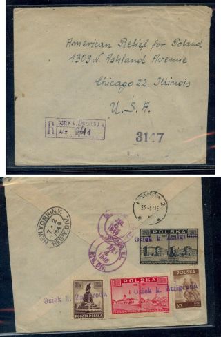 Poland Registered Cover To Us 1946 Line Cancel Cover