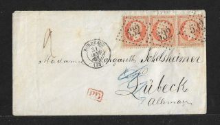 France To Germany 40 Cts Napoleon Strip On Cover 1863
