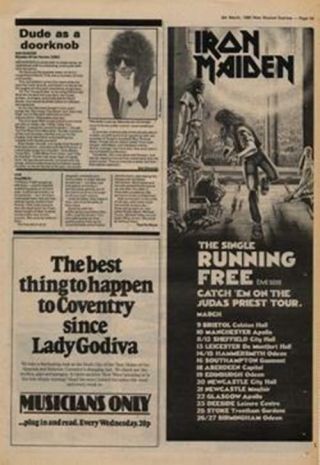 Iron Maiden Judas Priest Running Tour Advert Nme Cutting 1980