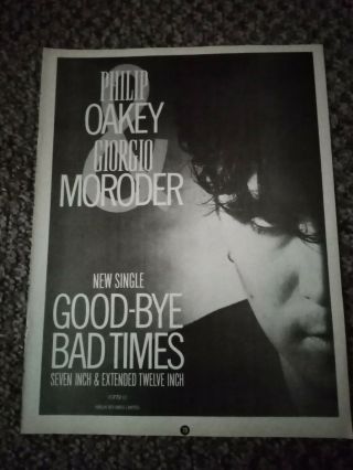(tbebk84) Advert/poster 11x8 " Phil Oakey & Giorgio Moroder: Goodbye Bad Times