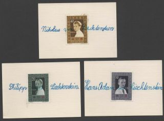 Three Prince Of Liechtenstein Autographs On Their Three 1955 Stamps Scott 293 - 95