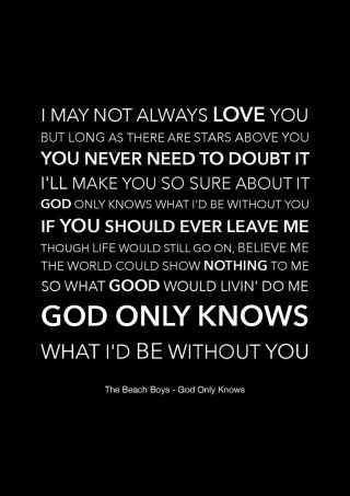The Beach Boys - God Only Knows - Black Song Lyric Art Poster - A4 Size