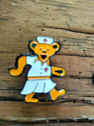 Grateful Dead Dancing Bear Nurse Hat Pin Orange