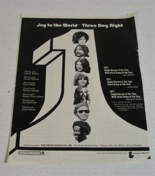 Three Dog Night - Joy To The World - 1971 15 X 11 Trade Ad/poster