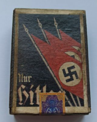 Nazi Germany Matchbox With,  Nur Hitler ",  Flags,  Swastika And Wehrmacht Cross