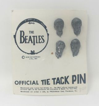 The Beatles 1964 Nems Official Tie Tack Pins On Cardboard All Four Heads