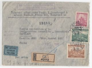 Judaica Czechoslovakia Old Airmail Reg.  Cover Sent To Refugee Org In Chile 1940