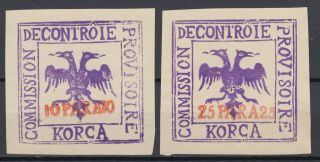 Albania 1914 Provisional Korce Stamps,  Scott 52a,  53 Mnh,  Albanian Eagle