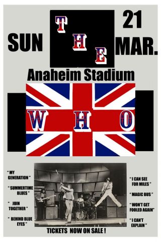 Pete Townshend & The Who at Anaheim Stadium Concert Poster 1975 12x18 2