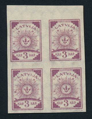 Latvia.  1919.  3 K.  Lilac.  Block Of 4.  Printed On Both Sides