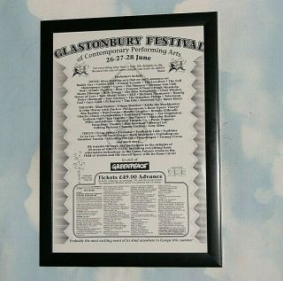 Glastonbury Festival1992 Framed A4 Tom Jones Shamen Blur Promo Poster