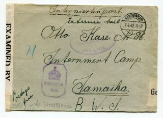 Germany 1942 Wwii Dual Censor Cover To Pow / Internment Camp - Jamaica Bwi