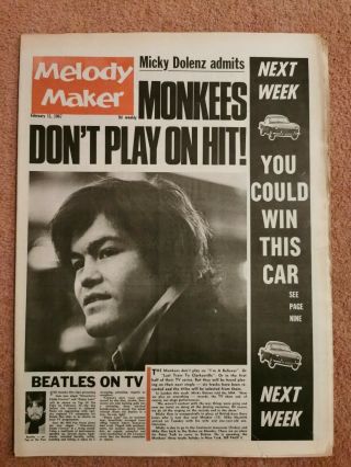 Melody Maker Newspaper February 11th 1967 Beatles On Tv And Monkees Cover