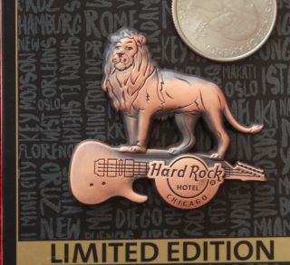 Hard Rock Cafe Pin Chicago Hotel 3d Lion Bronze Lapel Hat Guitar Art Statue Logo