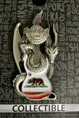 Hard Rock Cafe San Francisco 3d Dragon And Flag Guitar Pin With Card