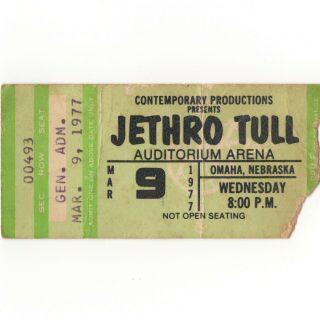Jethro Tull Concert Ticket Stub Omaha Ne 3/9/77 Arena Songs From The Wood Tour