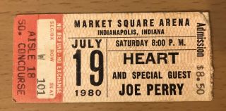 1980 Heart / Joe Perry Project Indianapolis Concert Ticket Stub Aerosmith Rocks