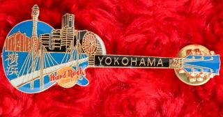 Hard Rock Cafe Pin Yokohama Bay Bridge Skyline Guitar Kanji Hat Lapel Logo Japan