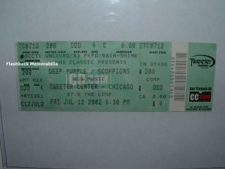 Deep Purple / Scorpions Concert Ticket Chicago Il 2002 Tweeter Center Very Rare