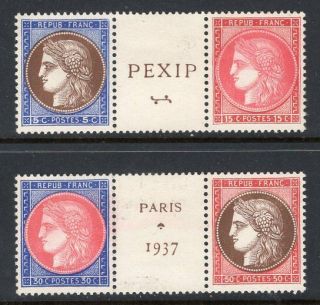 France 1937 Pexip Set Of 4 In Pairs With Labels 329a - D