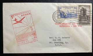 1939 Marseille France First Flight Airmail Cover Ffc To St Sterling Ny Usa