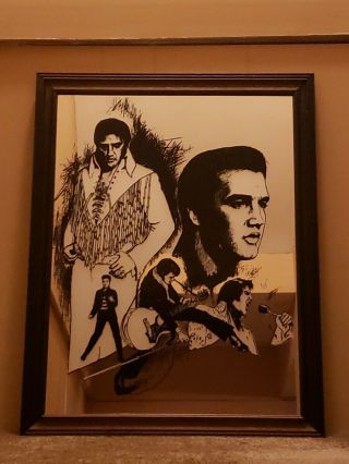 Vintage Elvis Presley Mirror Picture Print Wood Framed