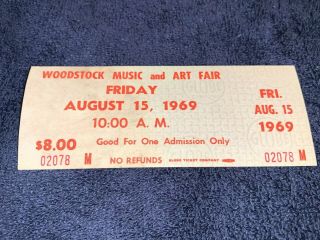 Woodstock Authentic Friday 1969 Ticket Jimi Hendrix Janis Joplin Grateful Dead