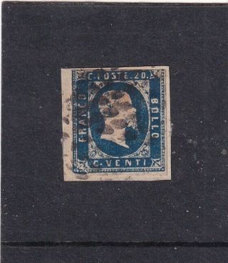 Italia Italian States Sardegna Sardinia 1851 20c Azzurro Scuro Su Frammento - Si